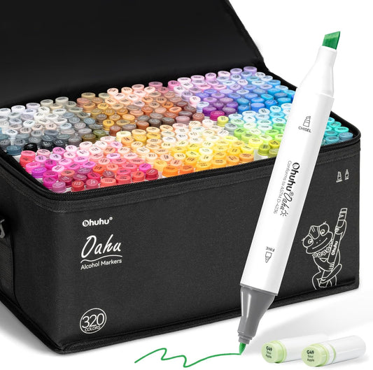 Ohuhu Oahu Set 320 Markere, Baza Alcool, Dual Tips Fine&Chisel, Multicolor Y30-80405-16