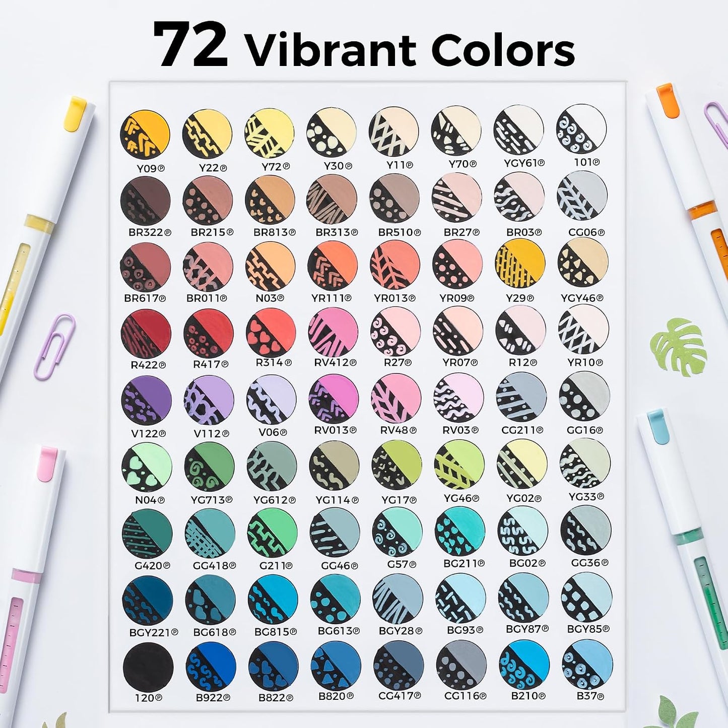 Ohuhu Kahuku Set 72 Markere Acrilice, Direct-Ink, Baza Apa, Varf Flexibil, Pentru Sticla, Ceramica, Pietre, Lemn, Plastic, Hartie, Panza, Multicolor Y30-80602-07