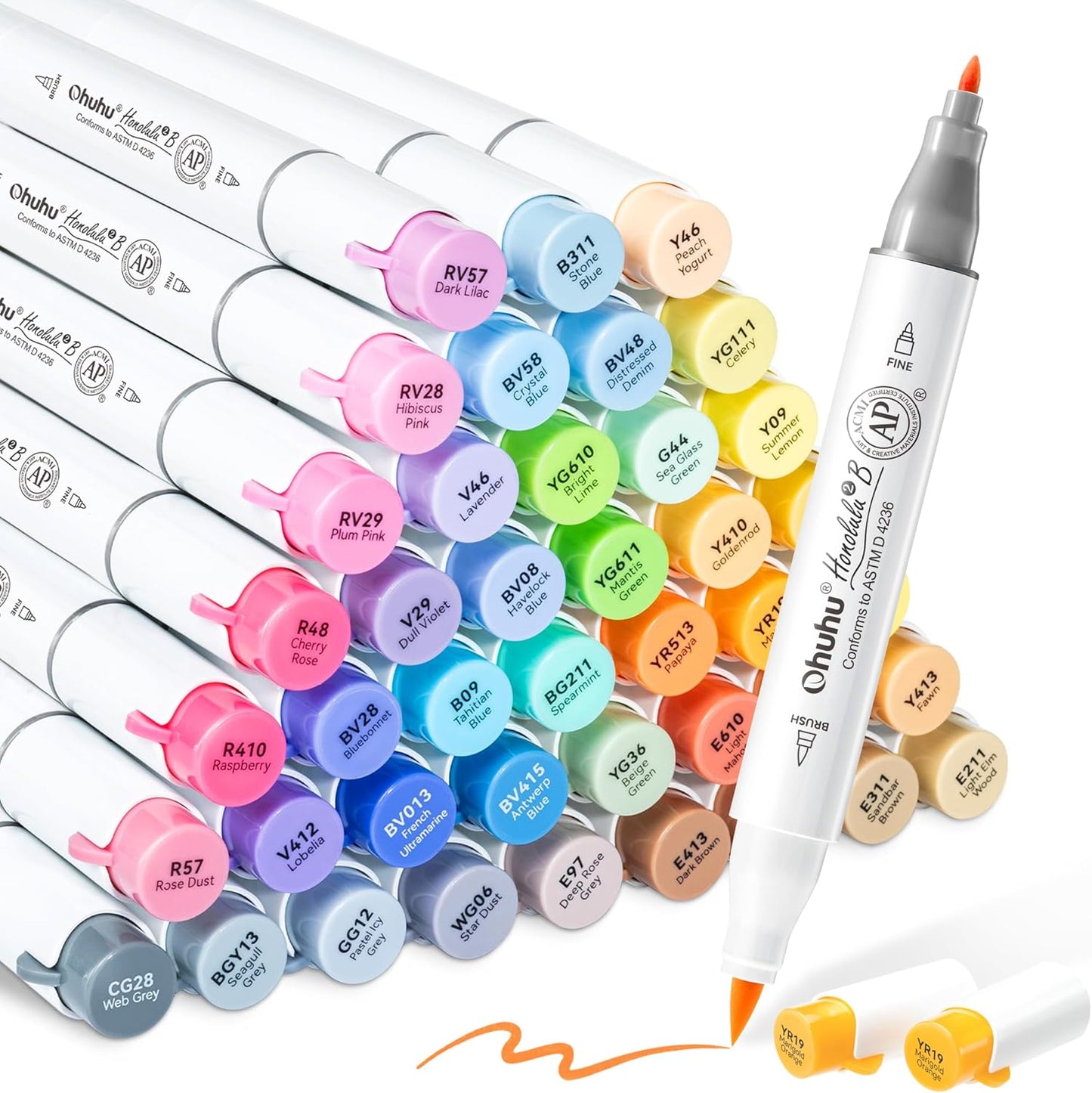 Ohuhu Honolulu B, Set 48 Markere,  Baza Alcool, Dual Tips Brush&Fine, Mid-Tone Y30-80404-67