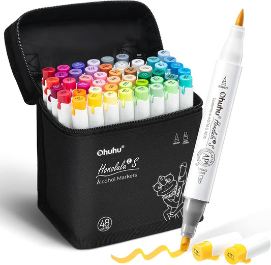 Ohuhu Honolulu² S, Set 48 Markere, Baza Alcool, Dual Soft Tips Brush&Soft Chisel, Multicolor Y30-80406-40
