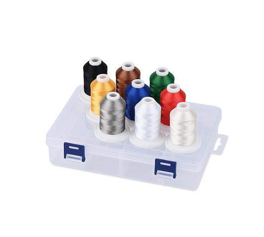 Set Ață De Brodat 9 Bobine - 730 m, Multicolor, Cutie Depozitare