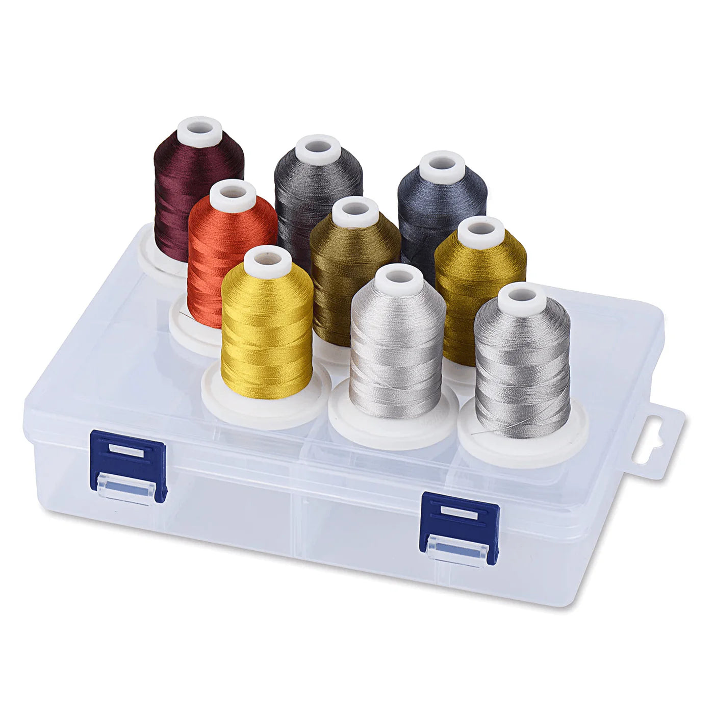 Set Ață De Brodat 9 Bobine - 730 m, Multicolor, Cutie Depozitare