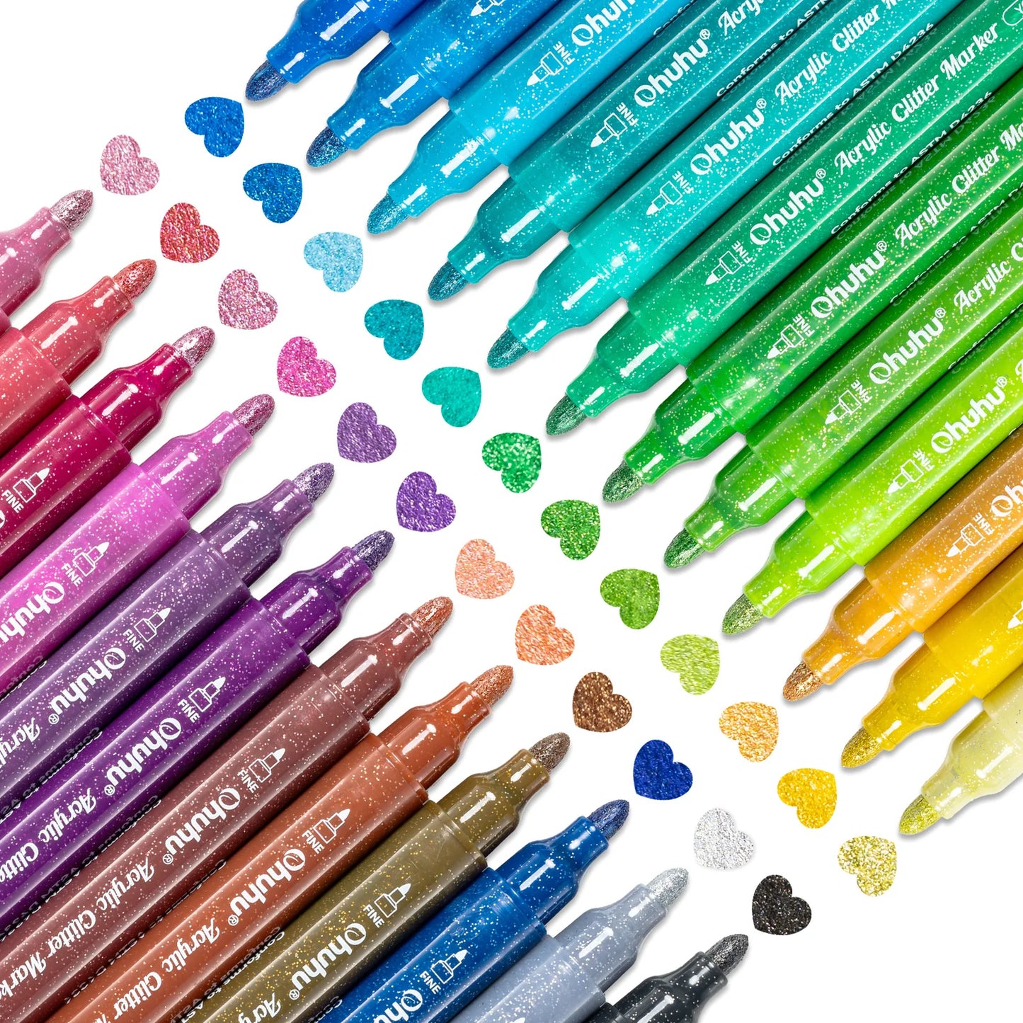 Ohuhu Set 24 Markere Acrilice Cu Sclipici Si Efect Metalizat, Vopsea Baza Apa, Varf 3mm, Multicolor, Y30-80602-01