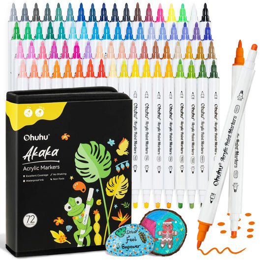 Ohuhu Akaka Set 72 Markere Acrilice, Varf Dublu Dot Fine, Vopsea Cu Opacitate Ridicată Pentru Pictat Pietre, Hartie, Ouă, Lemn, Sticlă, Ceramică Y30-80601-79