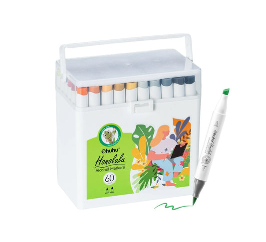 Ohuhu Honolulu Set 60 Markere, Baza Alcool, Dual Tips Brush&Chisel, Multicolor Y30-80405-44