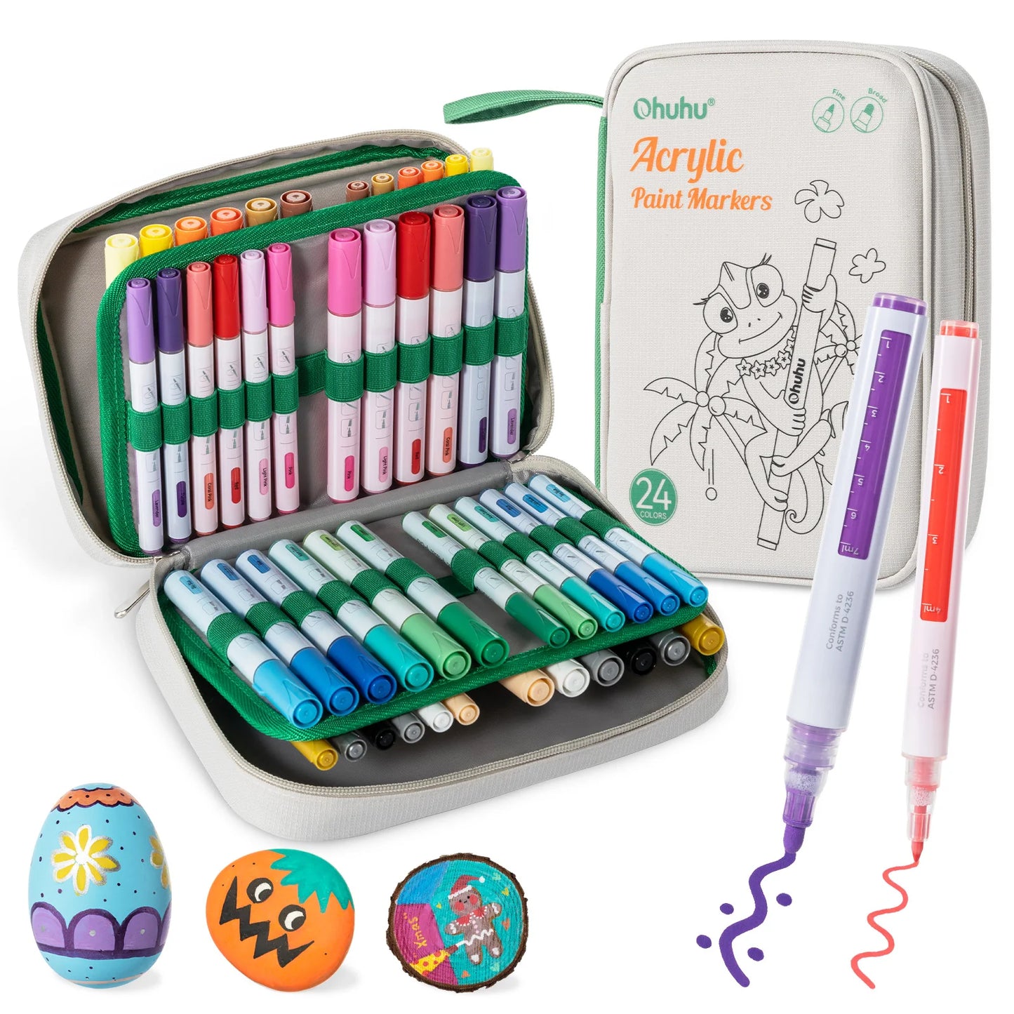 Ohuhu Set 48 Markere Vopsea Acrilica, 24 Cu Vârf Fin Si 24 Rotunde, Vârf Reversibil (Daltă Si Rotund), Pentru Pictura Pe StIclă, Ouă De Paște, Lemn, Plastic, Metal, Piatra Y30-80601-15