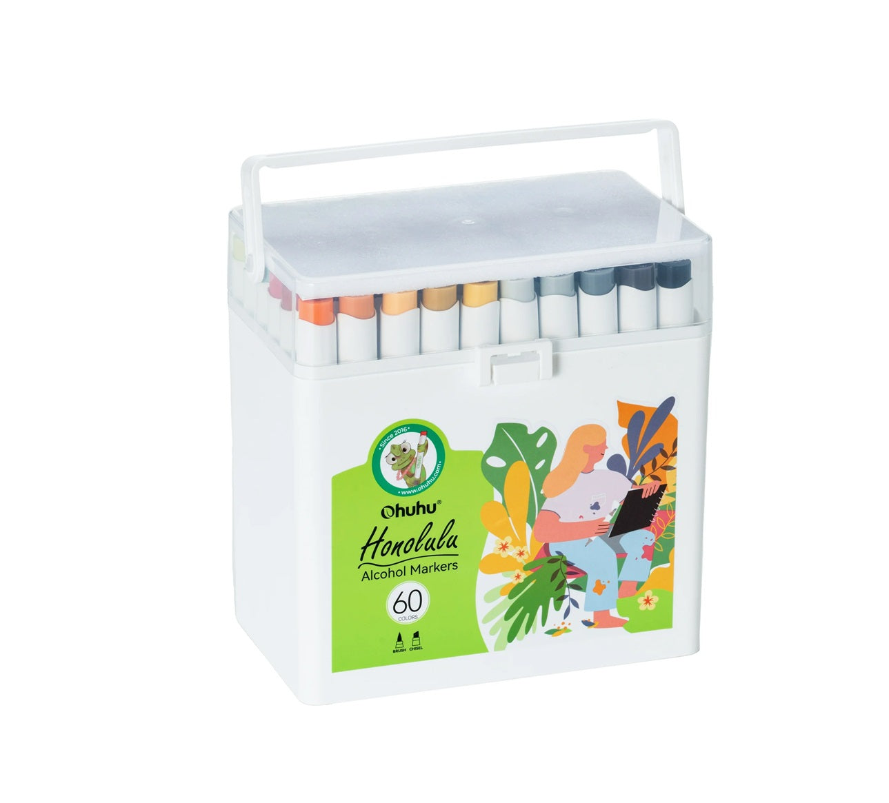 Ohuhu Honolulu Set 60 Markere, Baza Alcool, Dual Tips Brush&Chisel, Multicolor Y30-80405-44
