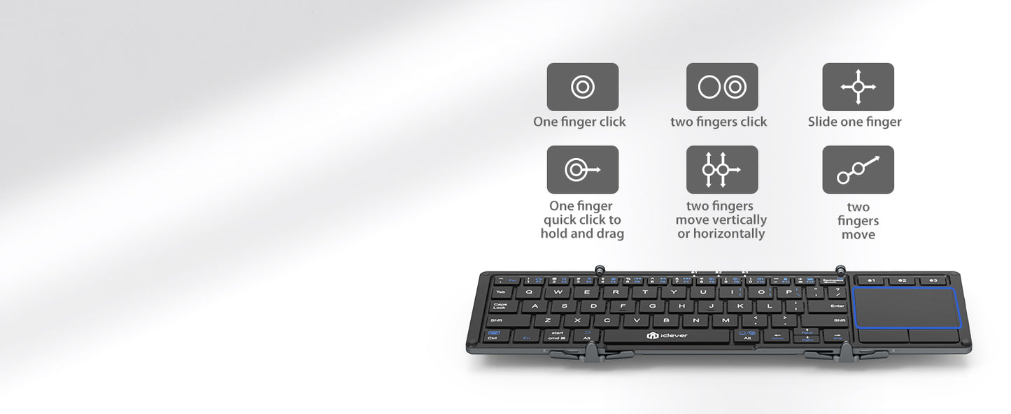 Tastatura Bluetooth 5.1 iClever IC-BK08, Pliabila, Touchpad, USB-C, Constructie Solida Din Aluminiu, Multi Dispozitive, Sisteme De Operare Multiple, 65 Taste, Portabila