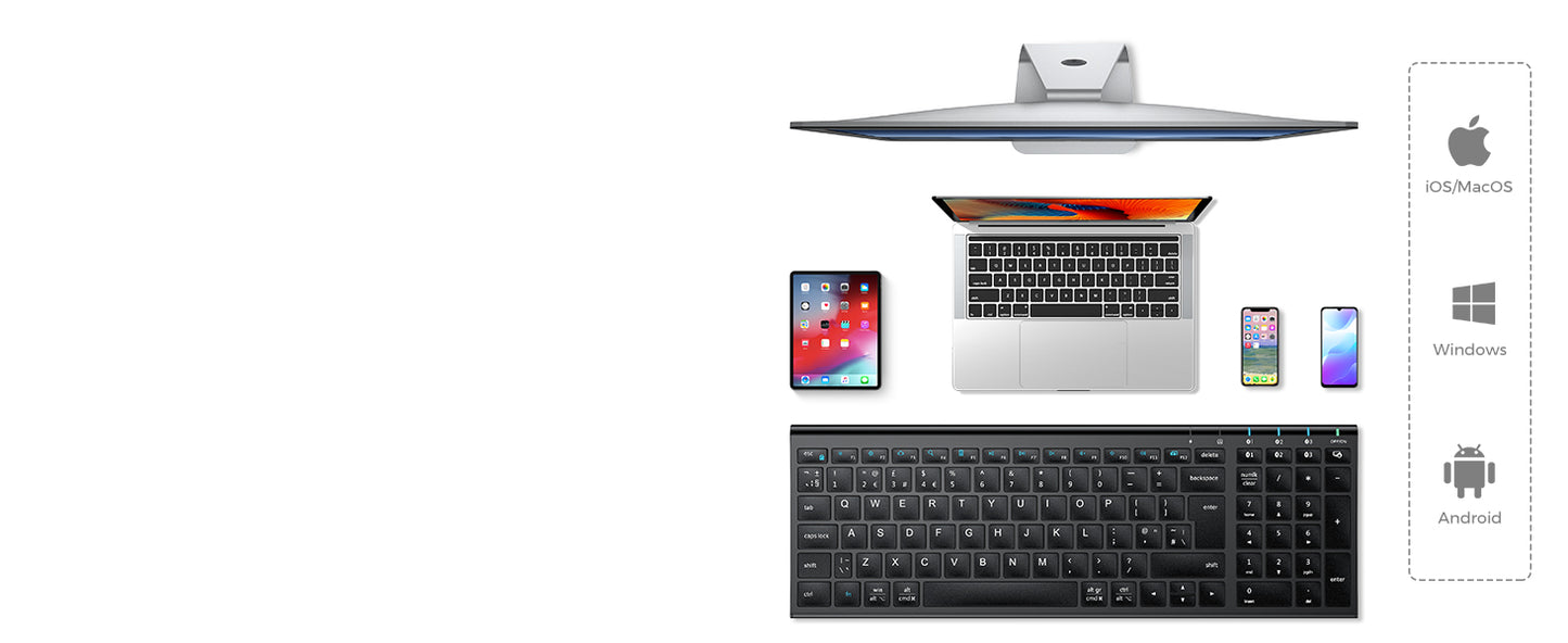 Tastatura Bluetooth 5.1 iClever IC-BK10, Fara Fir, Ultra Subtire, Reincarcabila, Multi Dispozitive, 99 Taste, USB-C, Design Ergonomic, Culoare Negru