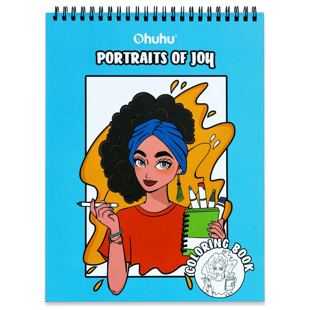 Ohuhu Carte De Colorat „Portraits of Joy” –Ohuhu  40 Modele Față-Verso, Hârtie Groasă, Spirală Sus, 20x25 cm, Y44-83000-62