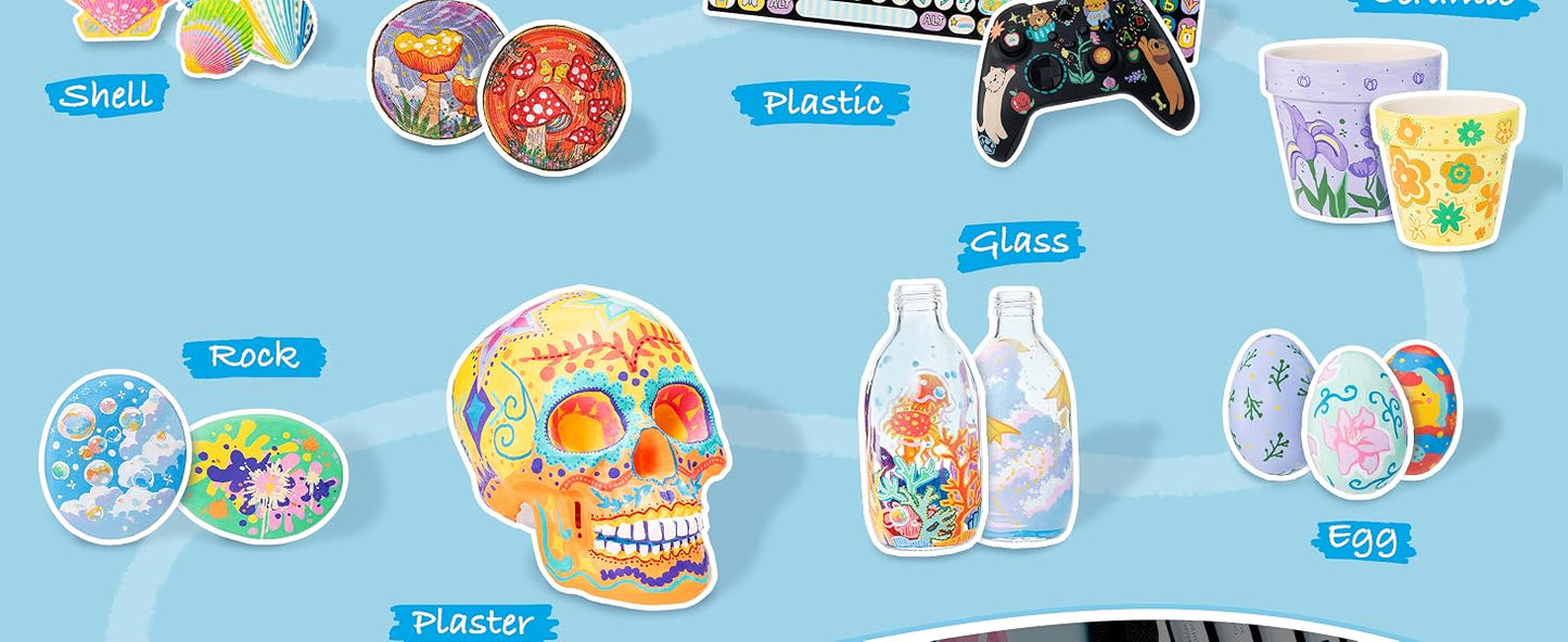 Ohuhu Kahuku Set 48 Markere Acrilice, Direct-Ink, Baza Apa, Varf Flexibil, Pentru Sticla, Ceramica, Pietre, Lemn, Plastic, Hartie, Panza, Multicolor Y30-80602-09