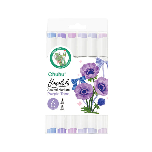 Ohuhu Honolulu Set 6 Markere, Vârf Dublu, Reversibil, Interschimbabil Brush Chisel, Bază Alcool, Purple Tone Y30-80406-20