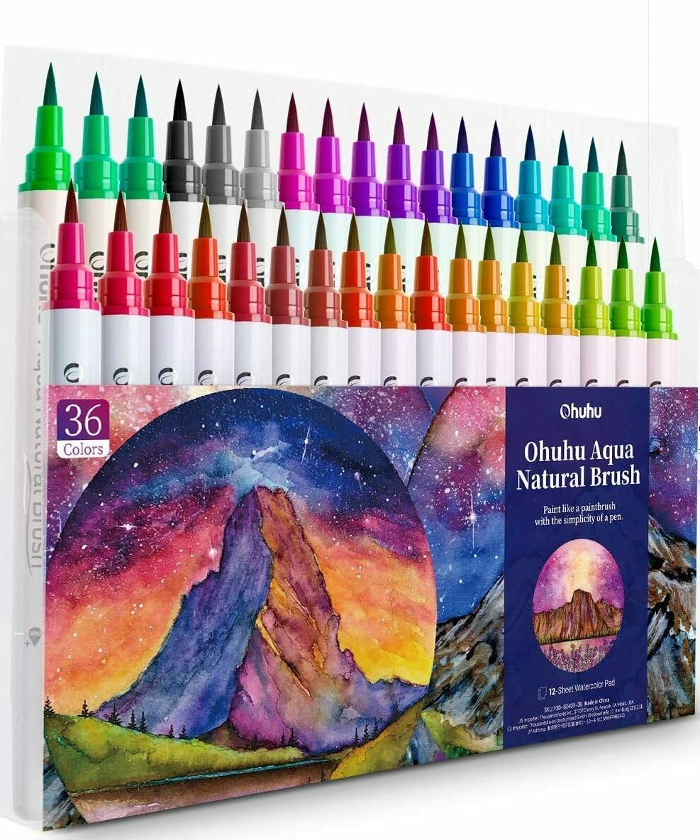 Ohuhu Lanai Series Set 36 Markere Artistice, Baza Apa, Watercolor Brush