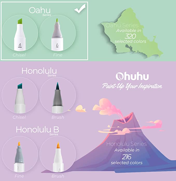 Ohuhu Oahu Set 40 Markere, Baza Alcool, Dual Tips Chisel&Fine, Multicolor Y30-80401-81