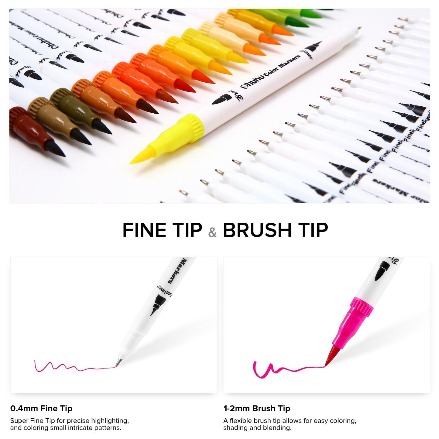 Ohuhu Brush Fineliner pe Baza de Apa Set 60 Markere Artistice