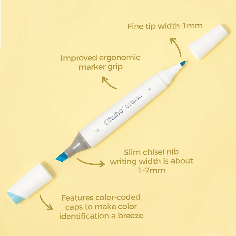 Ohuhu Kaala Series Set 24 Markere, Baza Alcool, Dual Tips Slim Broad&Fine, Skin Tones Y30-80402-36