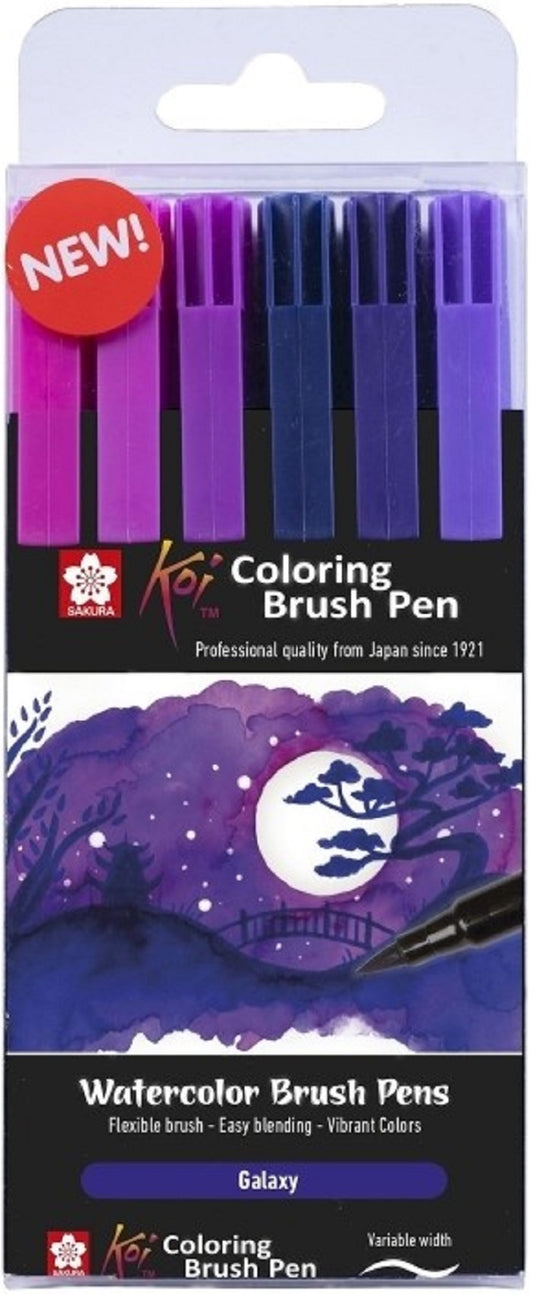 Sakura Set 6 Carioci Tip Pensula Sakura Koi Color Brush, Culori Galaxy