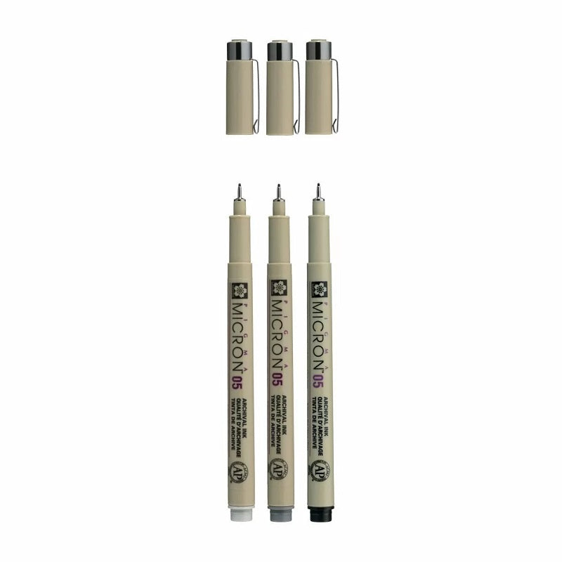 Sakura Set 3 Finelinere Sakura Pigma Micron 05, Gri Si Negru