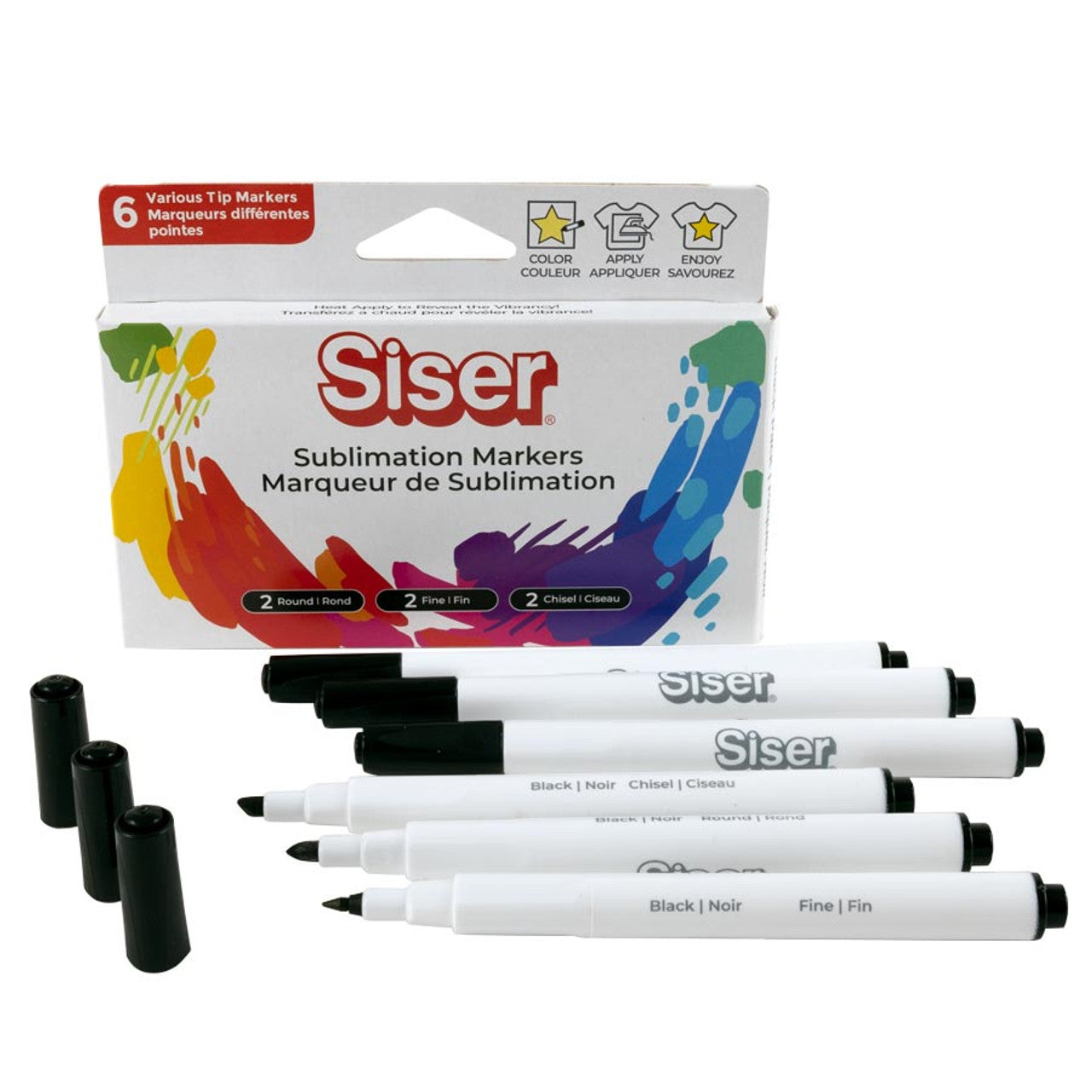 SISER Set 6 Markere Cu Vopsea Neagra De Sublimare De Transfer Termic